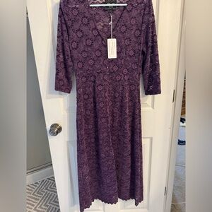 NWT JOHNNY WAS SIZE SMALL RYAN LACE  Purple Lace Midi Dress